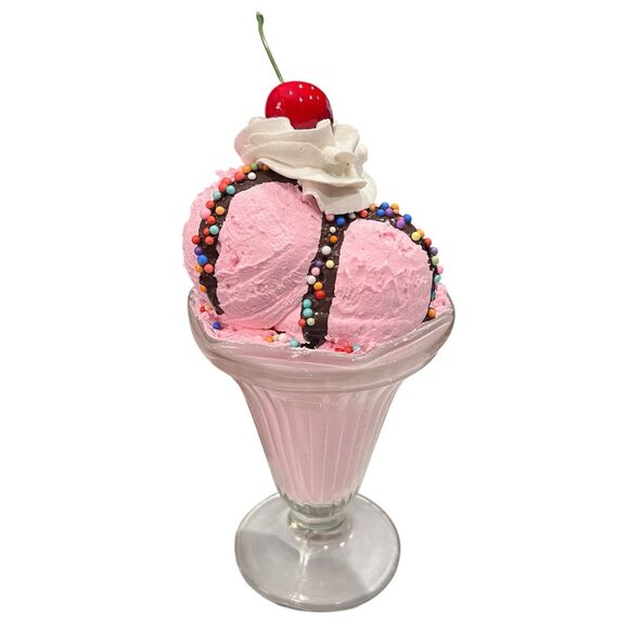 Faux Fake Ice Cream Sundae Parfait Food Display Heavy Glass Dish Realistic Decor - Picture 2 of 7